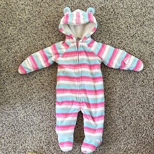 Striped fleece fall/winter outdoor onesie.